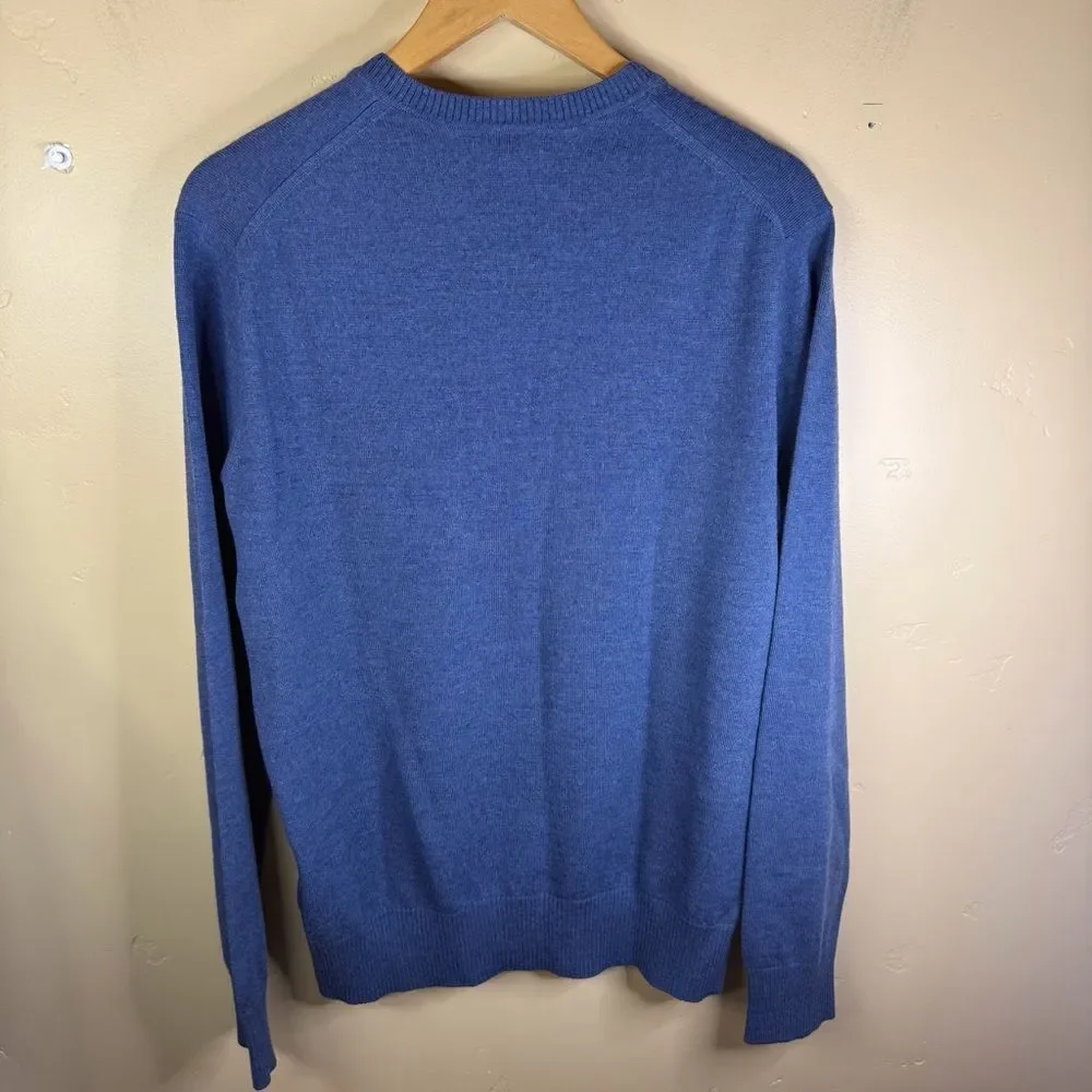 Banana Republic‎ Mens Large Merino Wool Vneck Blue Pullover Sweater Classic